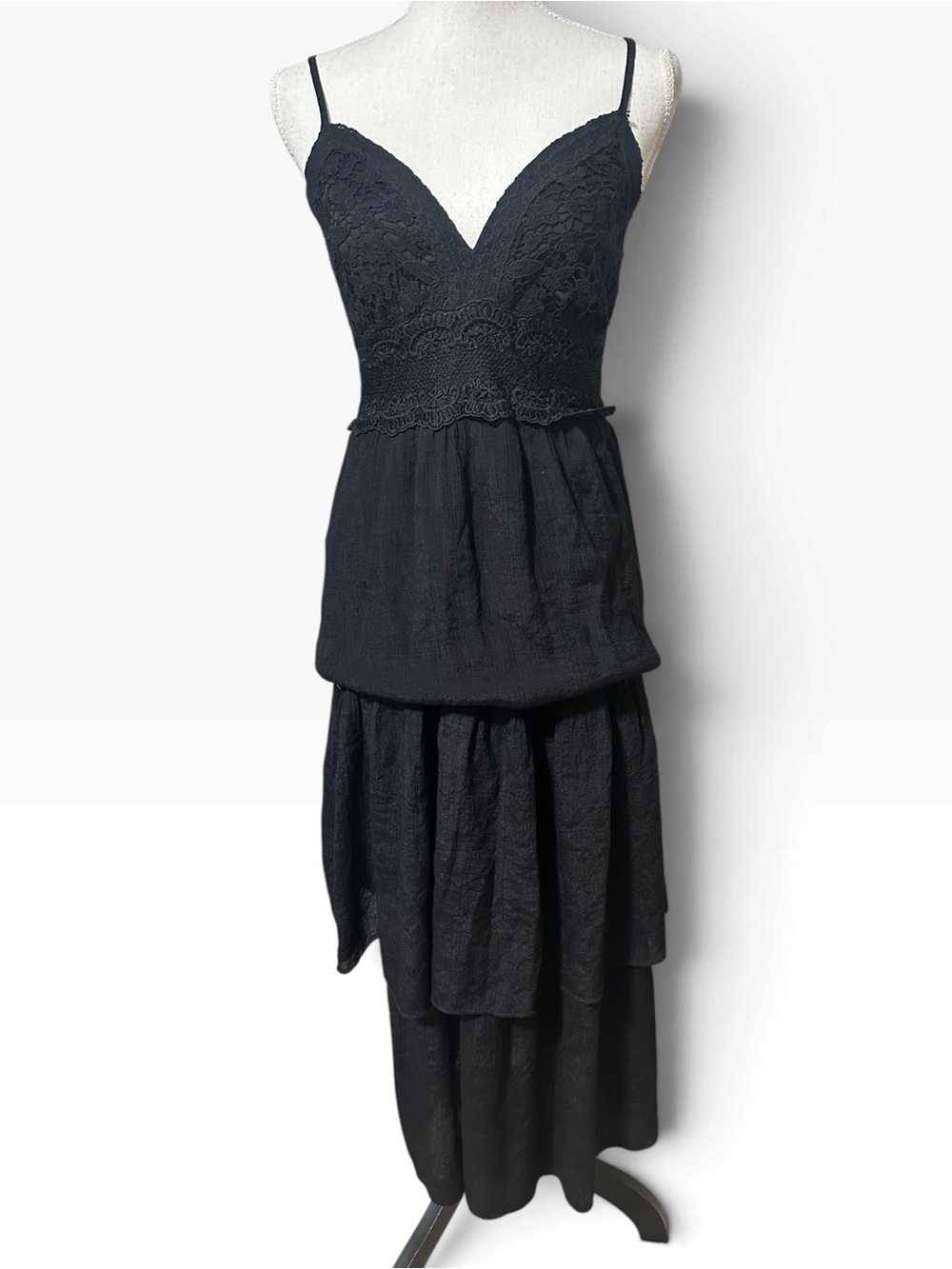 Rebellion Black Lace Bodice Tiered Maxi Dress